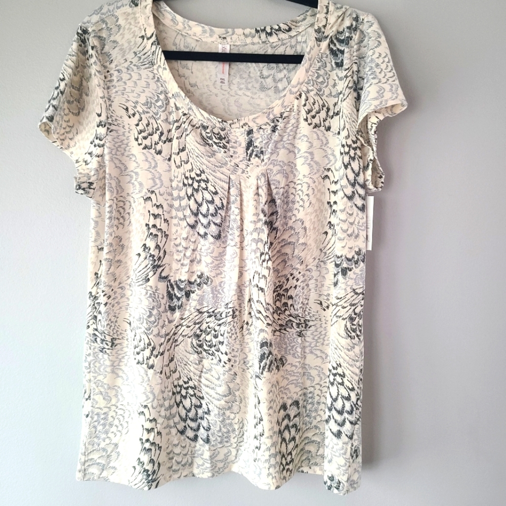 Gillian & O'Malley Ivory/Blue Swirl Pattern Pleated Short Sleeve Sleep Tee - XXL